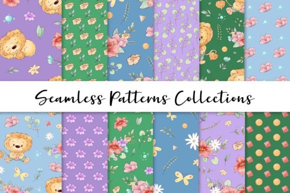 Cute Lion. Set of Seamless Patterns – A Versatile Digital Resource for Creative Projects