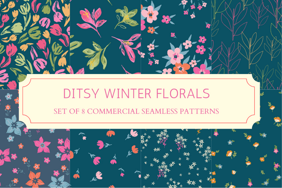 Ditsy Winter Florals Seamless Patterns