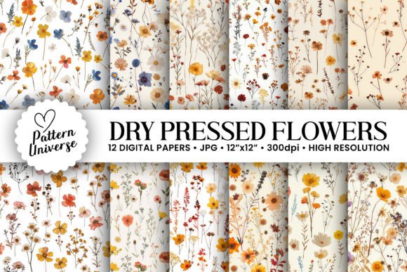 Dry Pressed Flowers Seamless Patterns