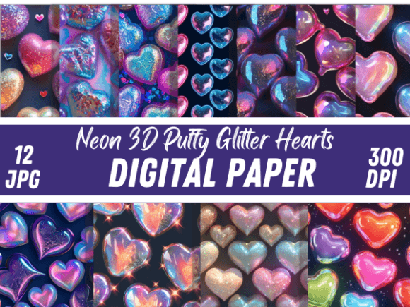 Neon 3D Puffy Glitter Hearts Patterns