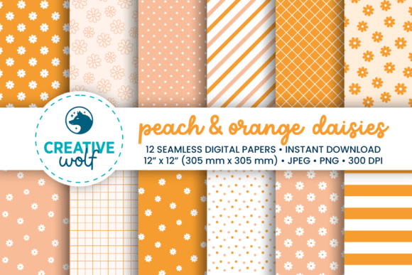 Peach Fuzz Orange Daisies Patterns: A Versatile Digital Paper Collection for Creative Projects