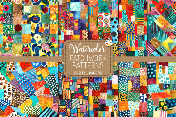 Watercolor Patchwork Patterns Set 3